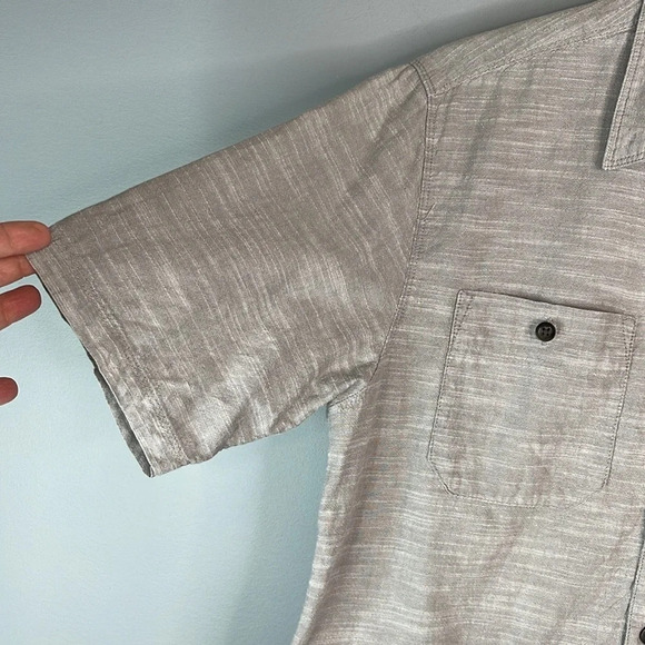 WOOLRICH Mens Grey Marled Chambray Button Up Shirt Short Sleeves Cotton Preppy S - Picture 5 of 11
